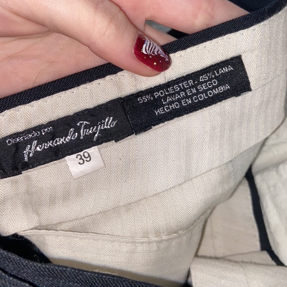 Hernando Trujillo Wool Blend Deep Navy Pinstripe Pleated Suit Dress Pants Sz 39 - Picture 6 of 6